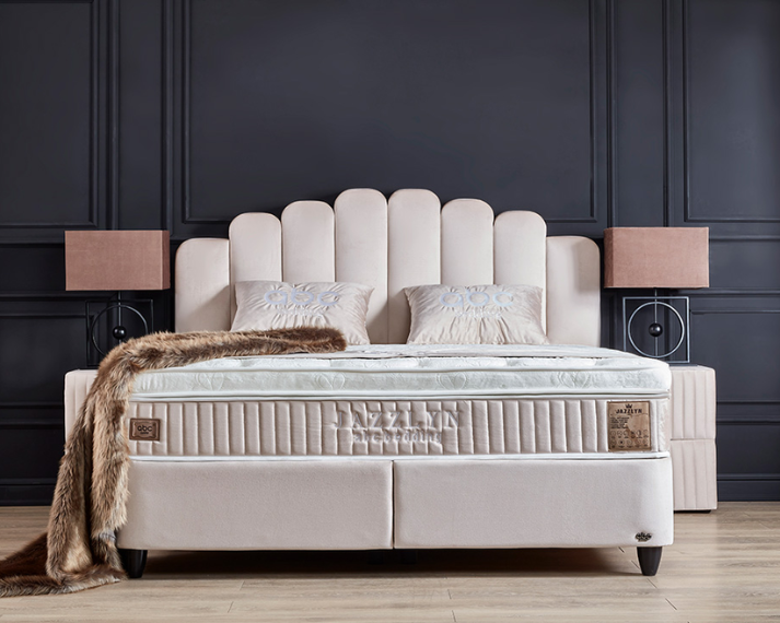 Opberg Boxspring Jazzlyn – Licht beige - Bedworld B.V.